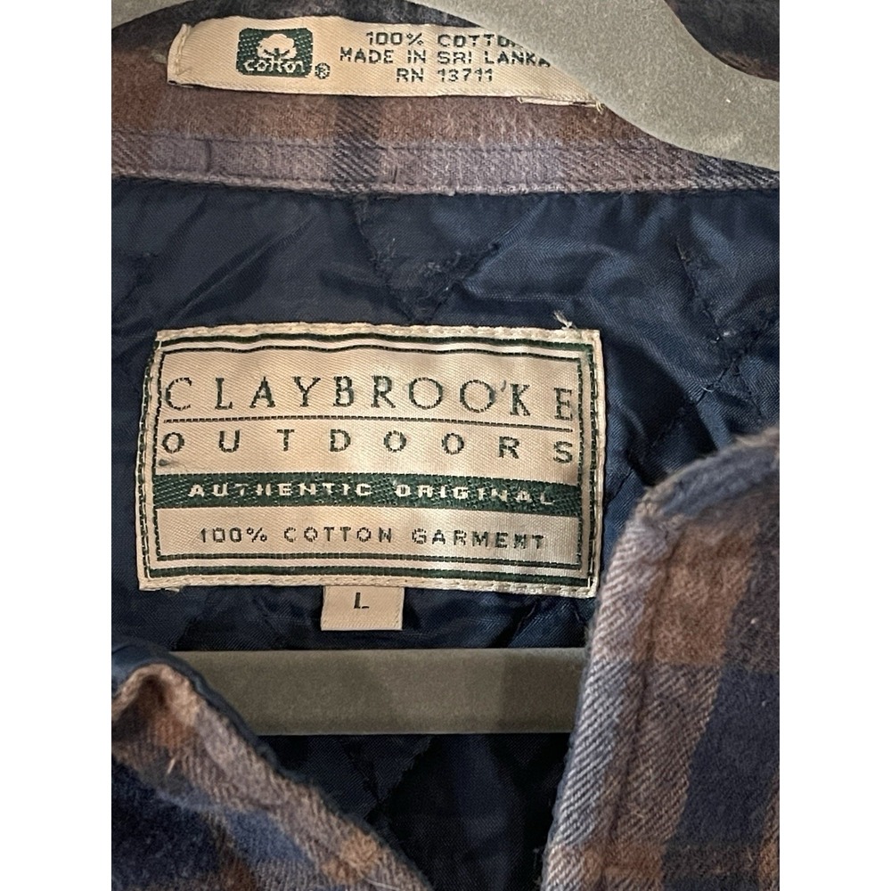 Claybrooke Outdoors Mens Blue Brown‎ Plaid Quilted Flannel Shirt Jacket Large L - Picture 2 of 5